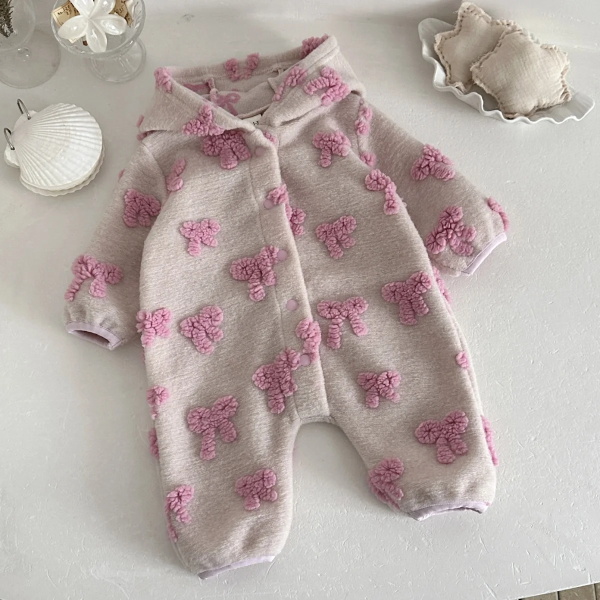 Baby Girls Hooded Romper 3D Bo - Newborn Baby Girl Romper Floral 评论和价格